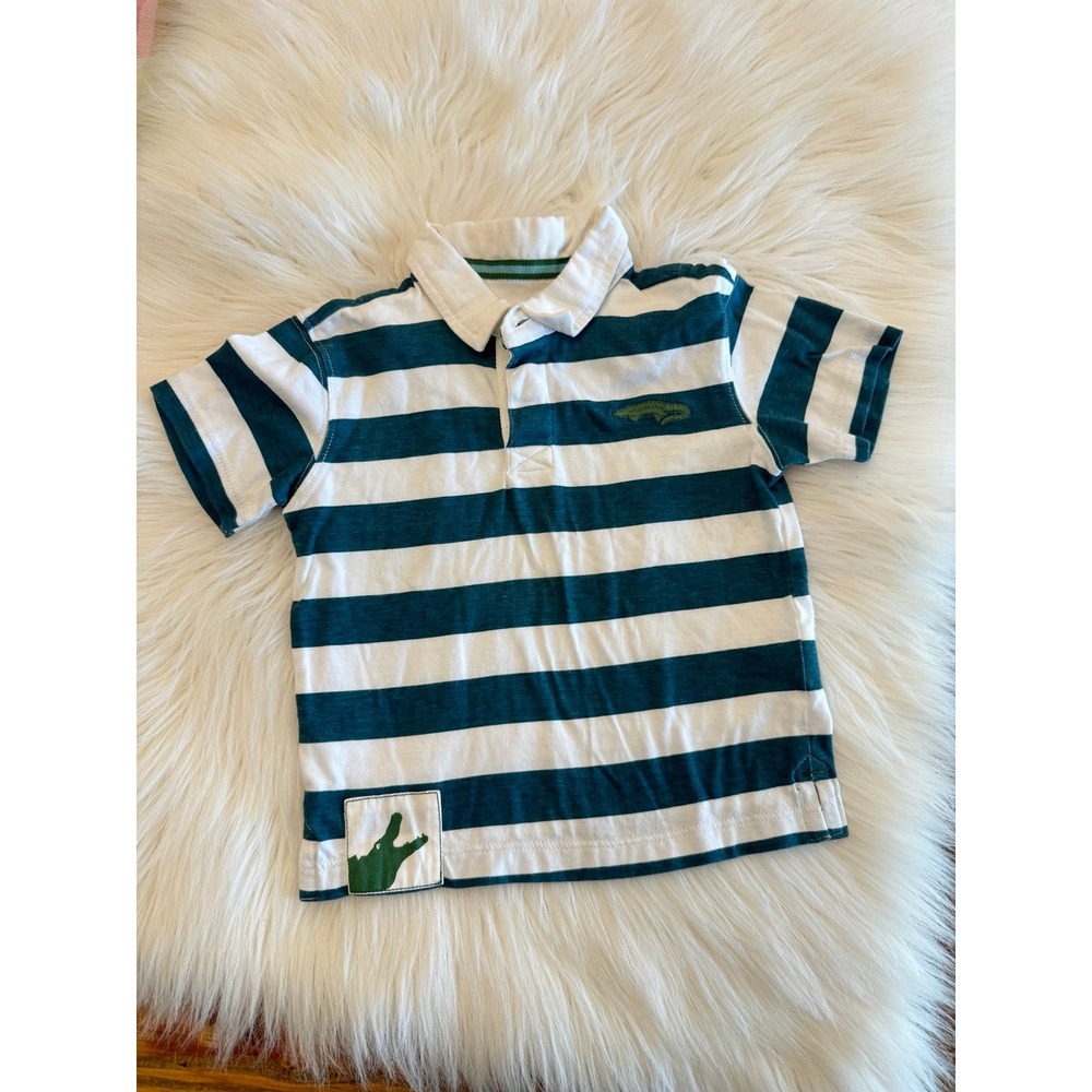 Hatley Polo Shirt stripe‎ with alligator graphic 6-12m
